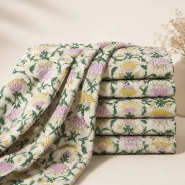 Royal Lotus Floral Block Printed Cotton thumbnail 4