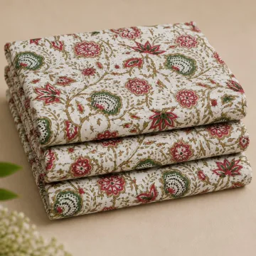 Traditional Floral Block Print Cotton Fabric thumbnail 3