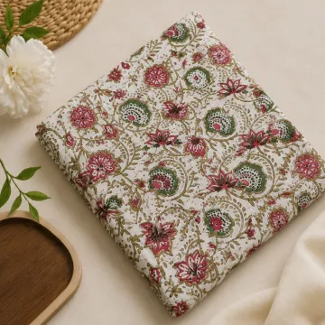 Traditional Floral Block Print Cotton Fabric thumbnail 4