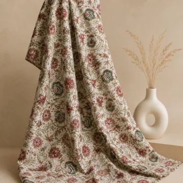 Traditional Floral Block Print Cotton Fabric thumbnail 5