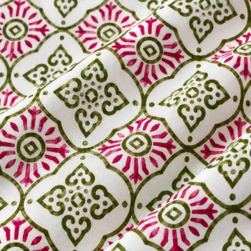 Classic Pink Olive Floral Pattern Cotton Fabric