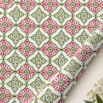 Classic Pink Olive Floral Pattern Cotton Fabric thumbnail 2