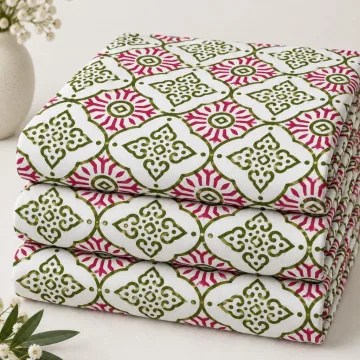 Classic Pink Olive Floral Pattern Cotton Fabric thumbnail 3