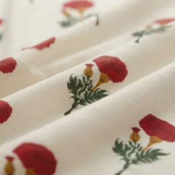 Red Marigold Hand Block Printed Pure Cotton Running Fabric thumbnail 5