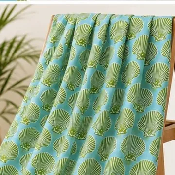 Green Shell Floral Hand Block Print Cotton Running Fabric thumbnail 5