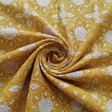 Mustard Bloom Handblock Fabric thumbnail 6