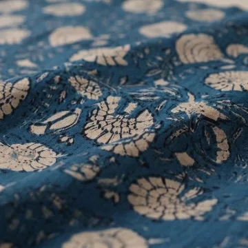 Blue Floral Hand Block Print Pure Cotton Running Material thumbnail 7