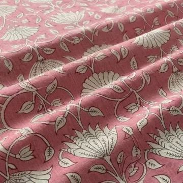 Pink Floral Hand Block Print Pure Cotton Running Material thumbnail 3