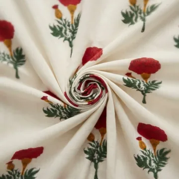 Red Marigold Hand Block Printed Pure Cotton Running Fabric thumbnail 1