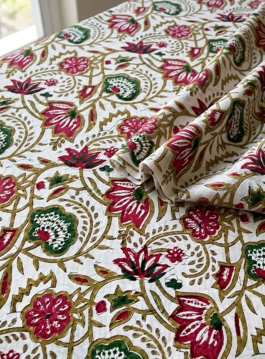 Traditional Floral Block Print Cotton Fabric