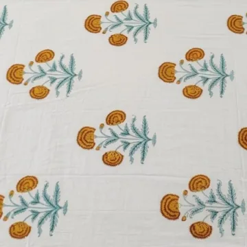 Yellow Floral Block Print Fabric thumbnail 3