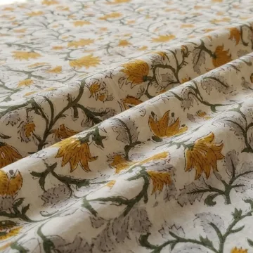 Yellow Floral Hand Block Printed Unstitched Cotton Running Fabric thumbnail 5