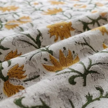 Yellow Floral Hand Block Printed Unstitched Cotton Running Fabric thumbnail 3