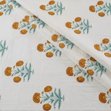 Yellow Floral Block Print Fabric thumbnail 5