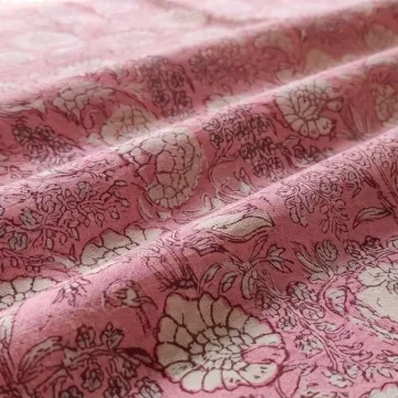 Pink Floral Hand Block Print Cotton Fabric thumbnail 6