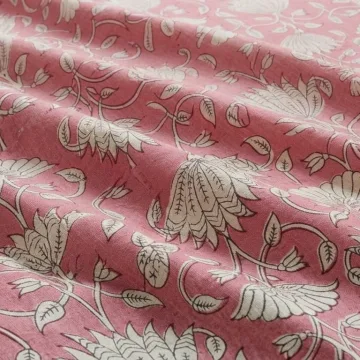 Pink Floral Hand Block Print Pure Cotton Running Material thumbnail 6