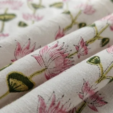Pink Lotus Vine Hand Block Printed Pure Cotton Fabric thumbnail 5